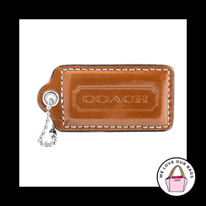 2.5" Large COACH Honey Brown LEATHER Nickel Key Fob Bag Charm Keychain Hang Tag