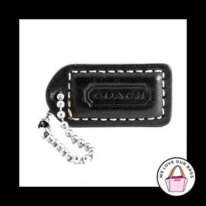 1.5" Small VINTAGE COACH BLACK Leather Nickel Fob Bag Charm Keychain Hang Tag