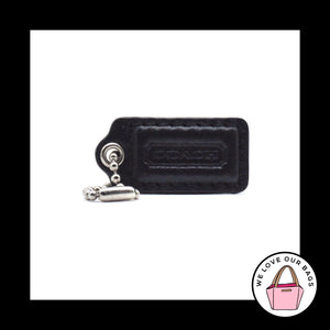 1.5" Small COACH Black Leather Nickel Key Fob Bag Charm Keychain Hang Tag