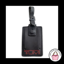 Load image into Gallery viewer, TUMI LUGGAGE ID Tag Black Leather Buckle Snap Key Fob Bag Charm Keychain HangTag
