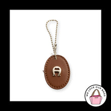 Load image into Gallery viewer, ETIENNE AIGNER Oval Hang Tag Brown Leather Silver Nickel Bag Charm Keychain Fob
