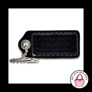 2" Medium Y2K VINTAGE COACH Black Leather Nickel Fob Bag Charm Keychain Hang Tag