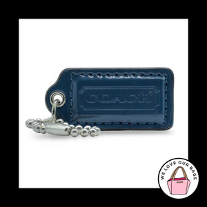 2" COACH Federal Blue Patent Leather Nickel Key Fob Bag Charm Keychain Hang Tag
