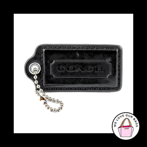 2.5" Large COACH BLACK Patent Leather Nickel Key Fob Bag Charm Keychain Hang Tag