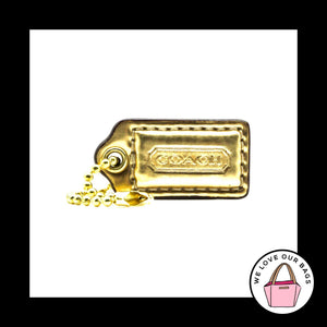 1.5" Small COACH Gold Mirrored Leather Brass Key Fob Bag Charm Keychain Hang Tag