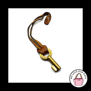 FOSSIL Gold Brass Metal Key BROWN LEATHER Strap Fob Bag Charm Keychain Hang Tag