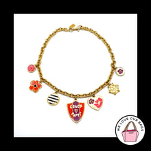 Load image into Gallery viewer, Rare $168 COACH POPPY 2011 Enamel Crystal Flower Charm Gold Metal Chain NECKLACE
