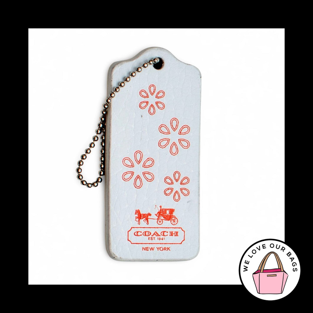 RARE COACH MAGNET Red Flower Floral Leather Key Fob Bag Charm Keychain Hang Tag