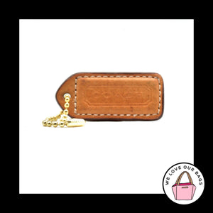 2" VINTAGE COACH Saddle Brown Leather Brass Key Fob Bag Charm Keychain Hang Tag