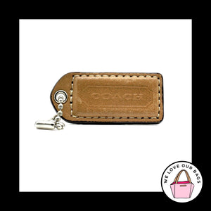 2" Y2K VINTAGE COACH Tabac Brown Leather Nickel Fob Bag Charm Keychain Hang Tag