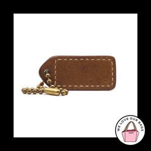2" COACH Tan Saddle Suede Leather Antique Brass Fob Bag Charm Keychain Hang Tag