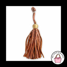 Load image into Gallery viewer, LUCKY BRAND Gold Brass Brown Leather Tassel Strap Bag Charm HangTag Keychain Fob
