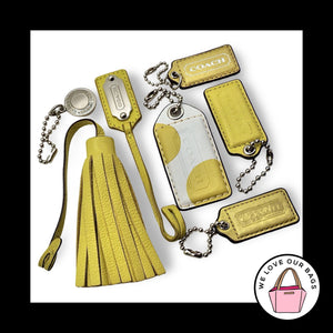 7 pc Lot COACH Yellow TASSEL Polka Dot Leather Hang Tag Fob Bag Charm Keychain