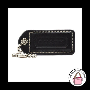 2" Medium VINTAGE COACH Black Leather Nickel Key Fob Bag Charm Keychain Hang Tag