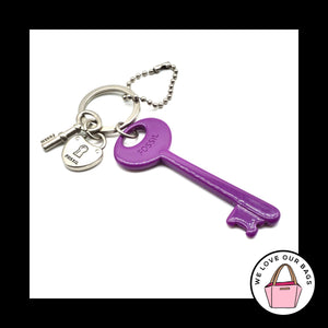 FOSSIL Purple Key Silver HEART LOCK Ball Chain Fob Bag Charm Keychain Hang Tag