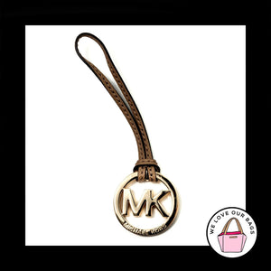 MICHAEL KORS Brown LEATHER Strap Gold Brass Fob Bag Charm Keychain Hang Tag