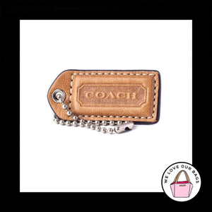 2" Medium VINTAGE COACH Tabac Leather Nickel Key Fob Bag Charm Keychain Hang Tag