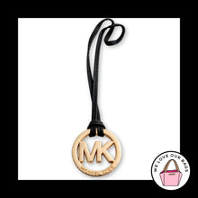 Load image into Gallery viewer, MICHAEL KORS Gold Brass Black Leather Loop Strap Bag Charm Hang Tag Keychain Fob
