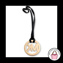 Load image into Gallery viewer, MICHAEL KORS Gold Brass Black Leather Loop Strap Bag Charm Hang Tag Keychain Fob

