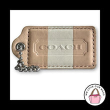 Load image into Gallery viewer, COACH HANG TAG 3" Buff Tan Nude White Stripe Leather Bag Charm Keychain X-Large
