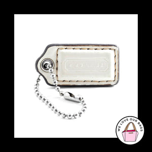 1.5" Small COACH White PATENT LEATHER Nickel Key Fob Bag Charm Keychain Hang Tag