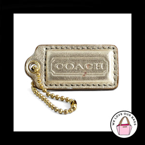 2" Medium COACH Gold METALLIC LEATHER Brass Key Fob Bag Charm Keychain Hang Tag