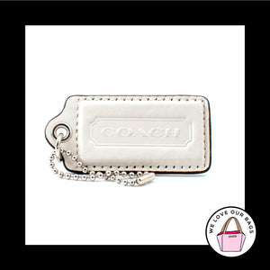 2.5" Large COACH WHITE Leather Nickel Key Fob Bag Charm Keychain Hang Tag