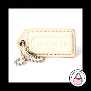 2" Medium COACH Off White Pebbled Leather Nickel Fob Bag Charm Keychain Hang Tag