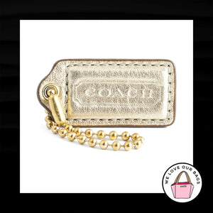 2" Medium COACH Light Gold LEATHER Brass Key Fob Bag Charm Keychain Hang Tag