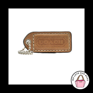 2" VINTAGE COACH Saddle Brown Leather Nickel Key Fob Bag Charm Keychain Hang Tag