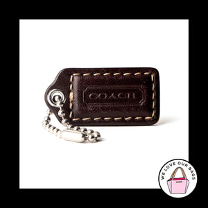 1.5" Small COACH Mahogany Brown LEATHER Nickel Fob Bag Charm Keychain Hang Tag