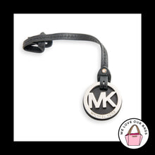 Load image into Gallery viewer, MICHAEL KORS Silver Nickel Black Leather Strap Bag Charm Hang Tag Keychain Fob
