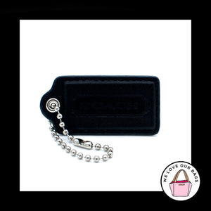 2.5" Large COACH BLACK LEATHER Nickel Key Fob Bag Charm Keychain Hang Tag