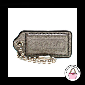 2" Medium COACH Silver METALLIC LEATHER Nickel Key Fob Bag Charm Keychain Hang Tag