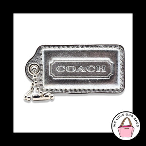 2.5" Large COACH Silver Metallic Leather Nickel Fob Bag Charm Keychain Hang Tag