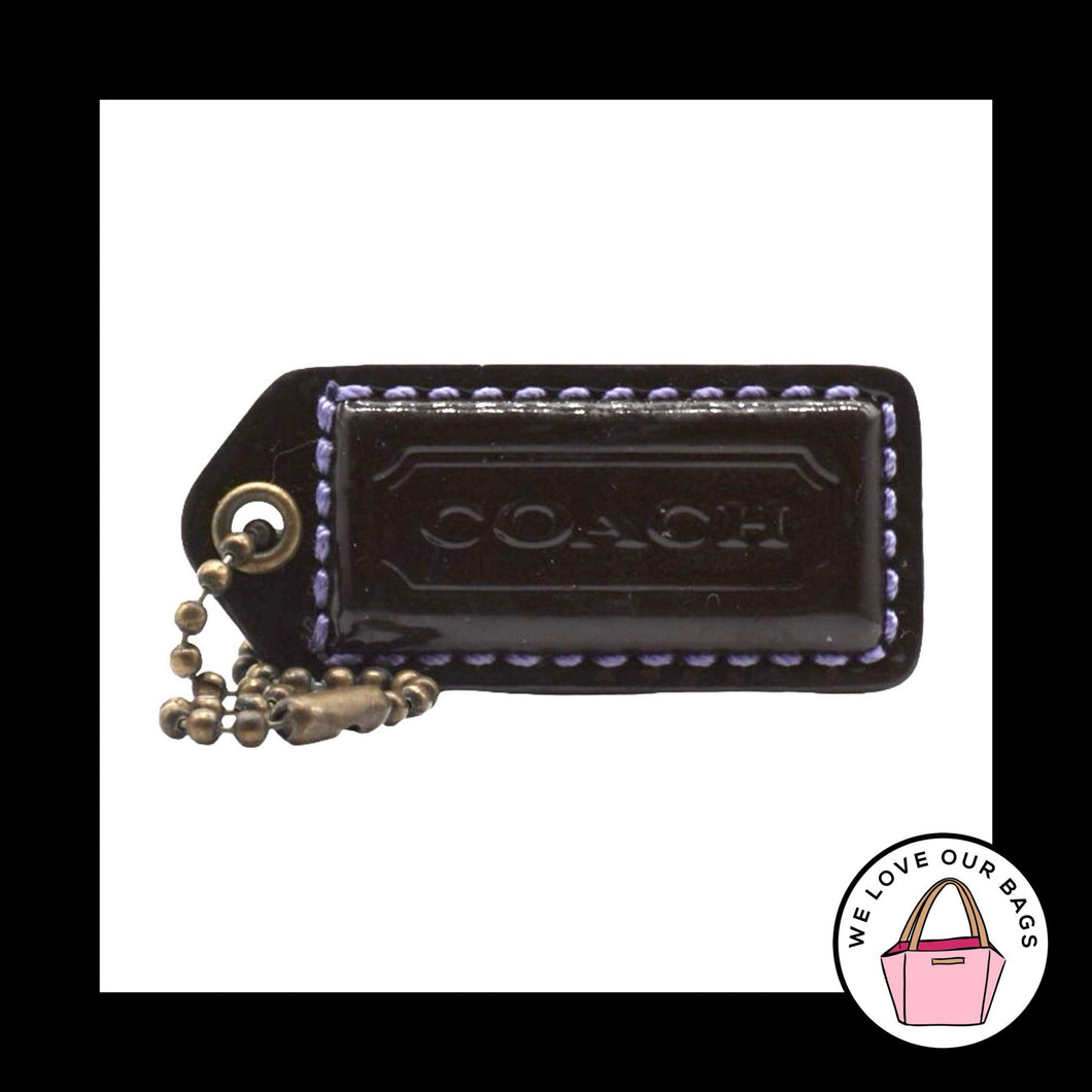 Y2K VINTAGE COACH Brown Patent Leather Antique Brass Bag Charm Keychain Hang Tag