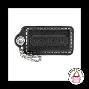 2.5" Large COACH BLACK Leather Nickel Key Fob Bag Charm Keychain Hang Tag