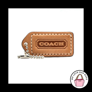 2" VINTAGE COACH Saddle Brown Leather Nickel Key Fob Bag Charm Keychain Hang Tag