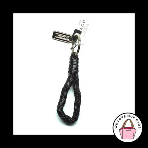 NWT VINTAGE COACH Black Braided Leather Strap Nickel Fob Bag Charm Keychain 7204