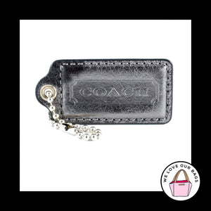 2.5" Large COACH Dark Silver Metallic Leather Fob Bag Charm Keychain Hang Tag