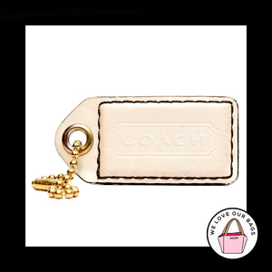 2.5" Large COACH WHITE LEATHER Brass Key Fob Bag Charm Keychain Hang Tag