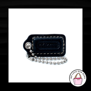 1.5" COACH NAVY BLUE Leather Nickel Key Fob Bag Charm Keychain Hang Tag Wristlet