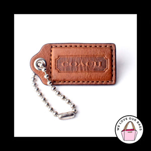 2.5" Large COACH Walnut Brown LEATHER Nickel Key Fob Bag Charm Keychain Hang Tag