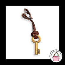 Load image into Gallery viewer, FOSSIL KEY Antique Gold Brass Brown Leather Strap Bag Charm HangTag Keychain Fob
