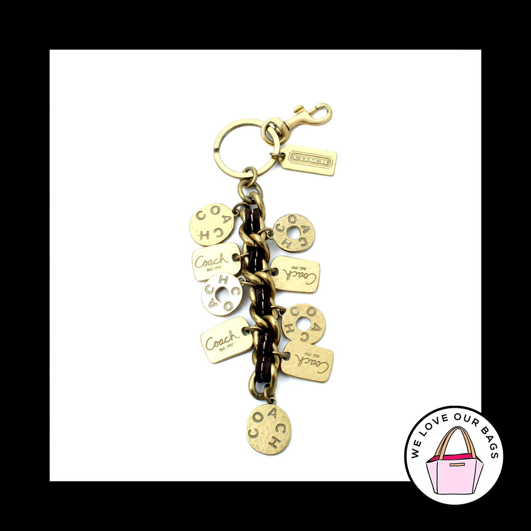 RARE COACH XL Hammered Gold Brass Metal Charm Chain KeyFob Bag Keychain Hang Tag