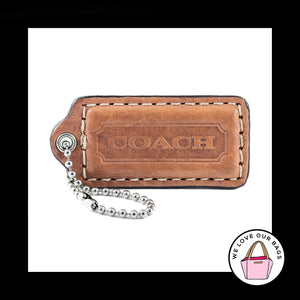 2.25" Medium COACH Saddle Brown LEATHER Nickel Key Fob Bag Charm Keychain Hang Tag