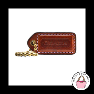 2" VINTAGE COACH Whiskey Brown Leather Brass Key Fob Bag Charm Keychain Hang Tag