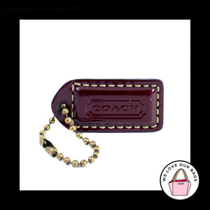 1.5" VINTAGE COACH BURGUNDY Leather Antique Brass Fob Bag Charm Keychain HangTag