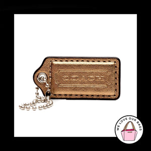 2" Medium COACH Gold METALLIC LEATHER Nickel Key Fob Bag Charm Keychain Hang Tag