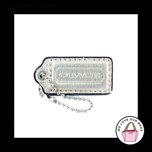 2" Medium COACH SILVER LEATHER Nickel Key Fob Bag Charm Keychain Hang Tag